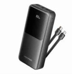Vention 20000mAh Power Bank (Micro-USB + USB-C + USB-A + USB-A) with Integrated USB-C and Lightning Cables 22.5W Black LED Display Type,FHPB0