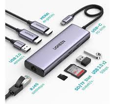 Ugreen 9-in-1 USB-C Multifunction Adapter – CM498 USB-C to USB 3.0 (3 Ports) + 4K HDMI + VGA + Gigabit Ethernet + SD & TF Card Reader