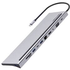 THTHC Vention 11 in 1 Multi-function USB-C to HDMI/VGA/USB-C Gen 1/USB 3.0x2/USB 2.0/RJ45/SD/TF/TRRS 3.5mm/PD Docking Station 0.25m Gray Metal Type