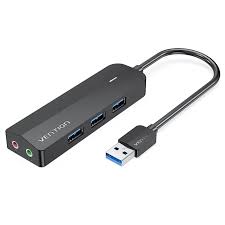 CHIBB 3-Port USB 3.0 Hub with Sound Card and Power Supply 0.15M Black