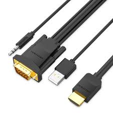 ABIBG Vention Hdmi To Vga Cable With Audio Output And Usb Power Supply 1.5m Black - Abibg 1.5m
