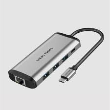 THAHB Vention USB C Multi-function 9 in 1 Docking Station Type-C to HDMI/USB3.0*3/TF/SD/RJ45/3.5mm/PD Docking Station 0.15m Gray Metal Type ( 87W)