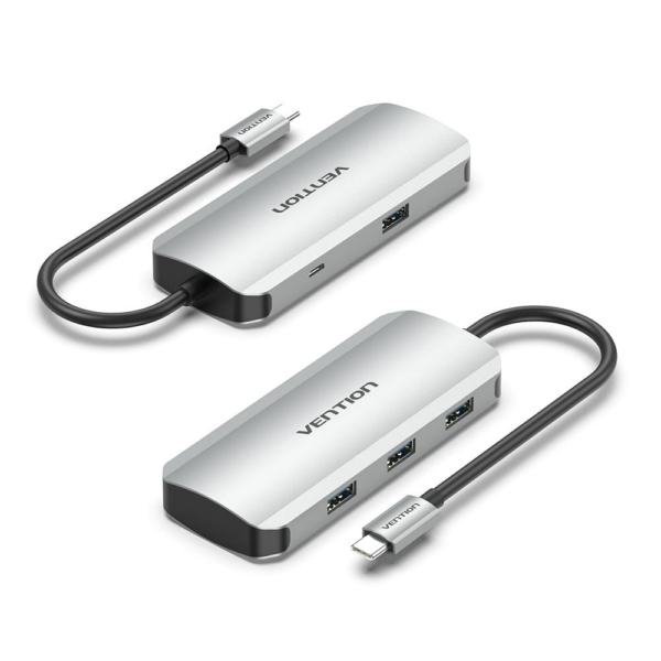 Vention USB-C to USB3.0x4/PD Hub 0.15M Gray Aluminum Alloy Type